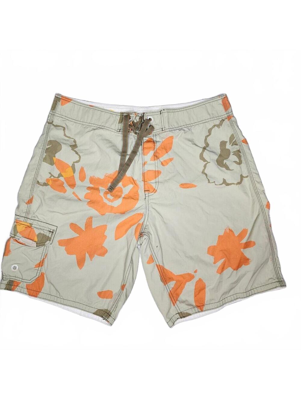 Gap Mens XL Beige Orange Hawaiian Board Swim Shorts Trunks preppy Pocket Beach
